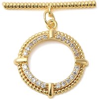 Brass Micro Pave Clear Cubic Zirconia Toggle Clasps, 18K Gold Plated