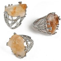 Bagues Ajustables en Citrine Naturelle Nuggets en Ton Platine
