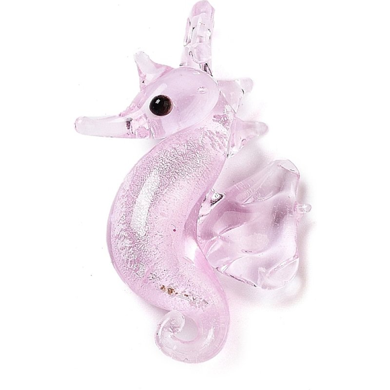 Pendentif en verre soufflé fait main, Hippocampe en rose perlé — Breloques et pendentifs