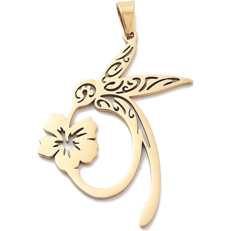 Pendentif en Acier Inoxydable 304, Colibri avec Charme Fleur — Breloques et pendentifs