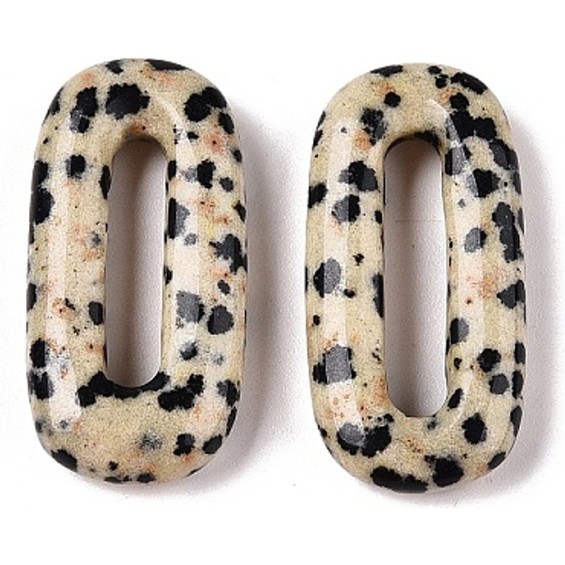 Pendants ovales en jaspe dalmatien naturel et charms en anneau — Breloques et pendentifs