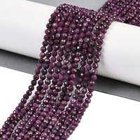 Natural Ruby Beads Strands, Grade AA, Faceted, Round, 4mm