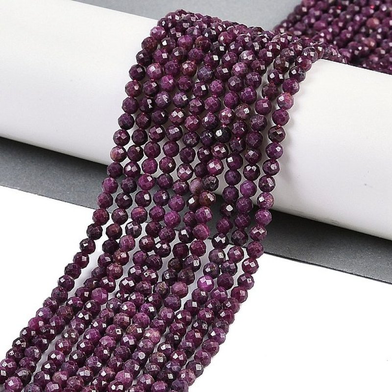 Brins de Perles de Rubis Naturels, Qualité AA, Facettées, Rondes, 4mm — Perles à bijoux