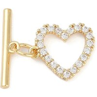 Brass Micro Pave Clear Cubic Zirconia Heart Toggle Clasps — Jewelry Findings