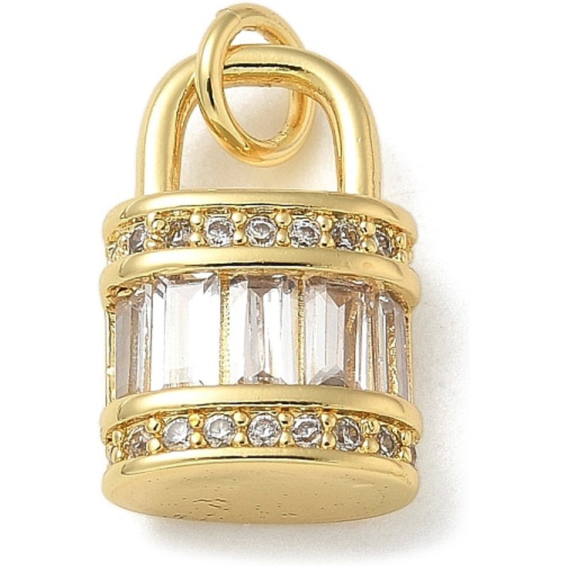 Rack Plating Brass Micro Pave Cubic Zirconia Lock Charms — Charms & Pendants