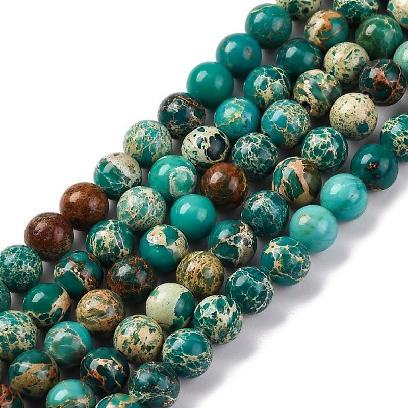 Brins de perles en jaspe impérial teinté, cyan foncé, 6mm — Perles à bijoux