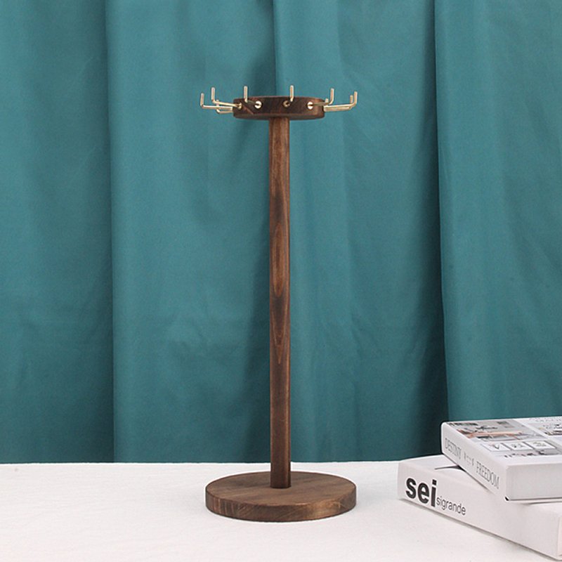 Rotatable Wood Necklace Display Stand, Desktop Organizer, Saddle Brown — Jewelry Display & Storage