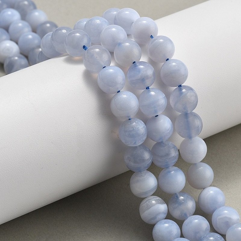 Brins de perles en agate bleue naturelle, rondes, 8mm, 15.3 pouces — Perles à bijoux