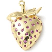 Charms Fraise en Zircon Cubique Micro Pave en Laiton, Plaqué Or 18K