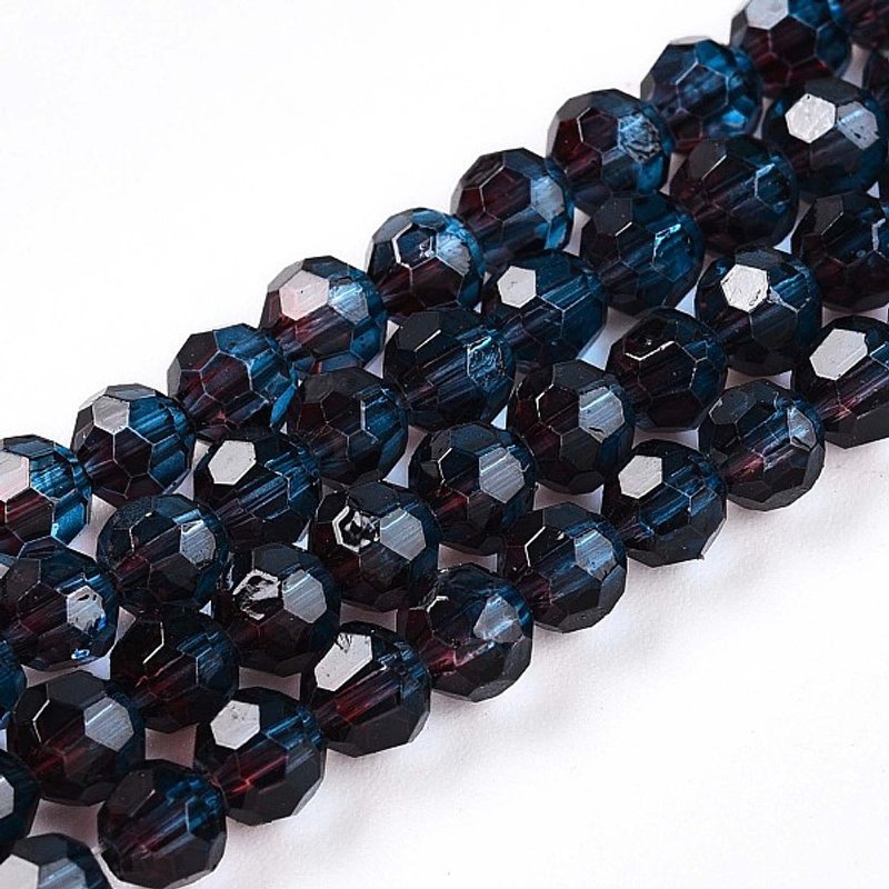 Brins de Perles en Verre Transparent Baking Paint Bleu Marin — Perles à bijoux