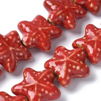 Ocean Series Handmade Porcelain Starfish Beads, Red, 20pcs