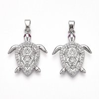 Brass Micro Pave Cubic Zirconia Turtle Charms, Cadmium & Lead Free