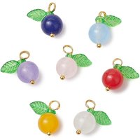Natural Dyed Malaysia Jade Round Fruit Charms with Glass Leaves