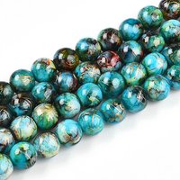 Brins de perles en verre peint, style Drawbench, cyan, 10-10.5mm