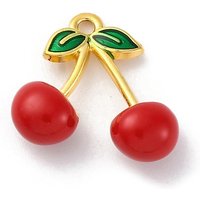 304 Stainless Steel Cherry Charm Pendant, 18K Gold Plated