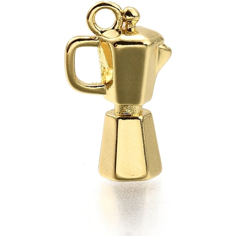 Pendentif en Laiton, Machine à Café, Plaqué Or 18K, Sans Plomb ni Cadmium — Breloques et pendentifs