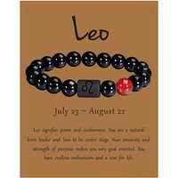 Bracelet Élastique en Perles de Cornaline avec Agate Noire - Lion