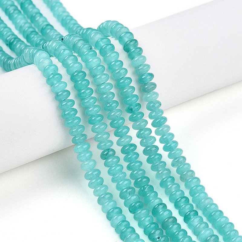 Brins de Perles en Jade Blanc Teinté, Rondelle, Turquoise Foncé — Perles à bijoux