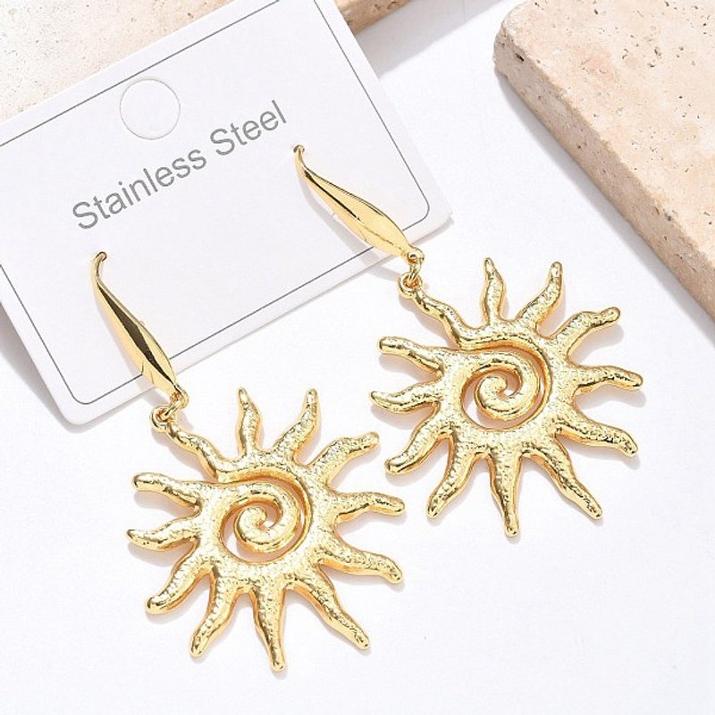 Boucles d'oreilles pendantes dorées Sun en acier inoxydable 304 — Bijoux fantaisie