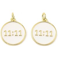 Pendentif rond plat en émail de laiton avec charme 11:11, plaqué or 18K