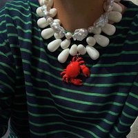 Red Crab Pendant Teardrop Beaded Necklace for Women