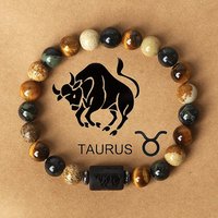 12 Constellations Tiger Eye & Picture Jasper Stretch Bracelets — Bracelet Women