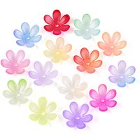 Capuchons de Perles en Plastique Transparent, Fleur à 6 Pétales, Couleurs Mélangées