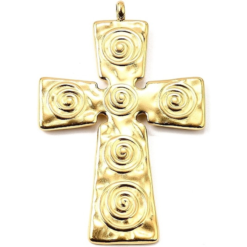 Pendentif Croix en Acier Inoxydable 304 avec Finition Dorée — Breloques et pendentifs