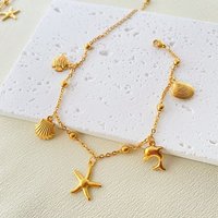 Bohemia Style Ocean Theme Stainless Steel Anklet, Golden, 7-7/8 inch