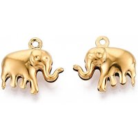 Charm en acier inoxydable 201, éléphant avec plaquage en or 18K