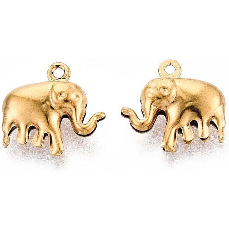 Charm en acier inoxydable 201, éléphant avec plaquage en or 18K — Breloques et pendentifs
