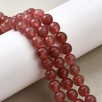 Brins de perles de quartz fraise naturel, rond, 6mm, 62pcs