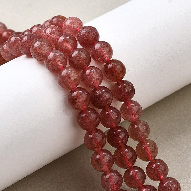 Brins de perles de quartz fraise naturel, rond, 6mm, 62pcs — Perles à bijoux