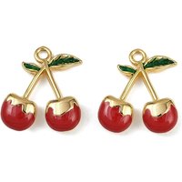 Cherry 304 Stainless Steel Enamel Fruit Charms, 18K Gold Plated