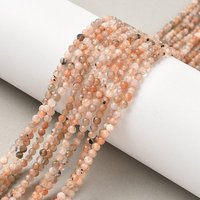 Natural Peach Moonstone Beads Strands, Faceted Round, 3mm