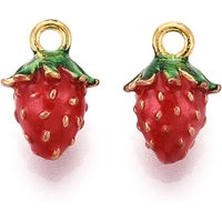 Fruit Alloy Enamel Strawberry Charm - Golden Finish