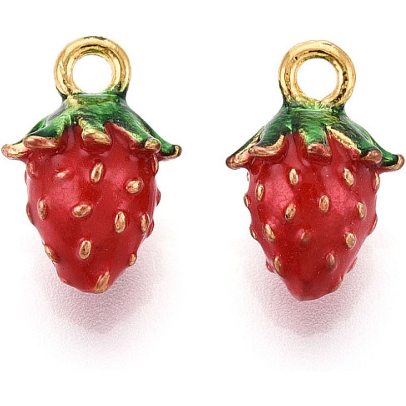Charm en Émail Alliage Fruit - Finition Dorée, Fraise — Breloques et pendentifs