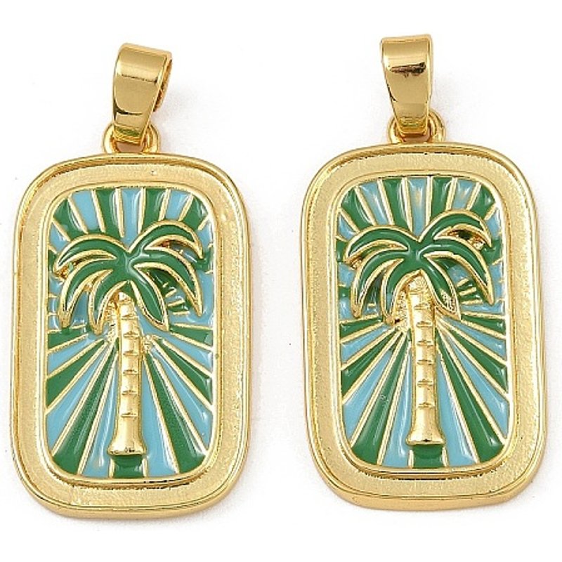 Pendentifs en Émail de Laiton avec Charms de Palmier, Rectangle Doré — Breloques et pendentifs