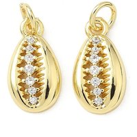 Brass Micro Pave Cubic Zirconia Shell Pendants, 18K Gold Plated
