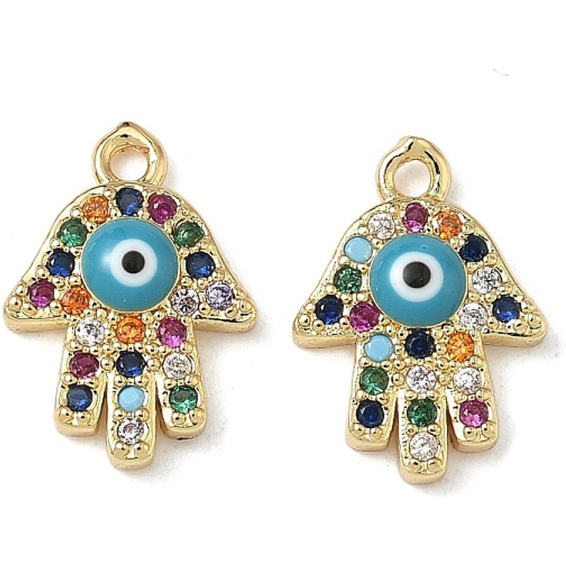 Charm en laiton micro pave main de Hamsa avec œil maléfique, coloré — Breloques et pendentifs