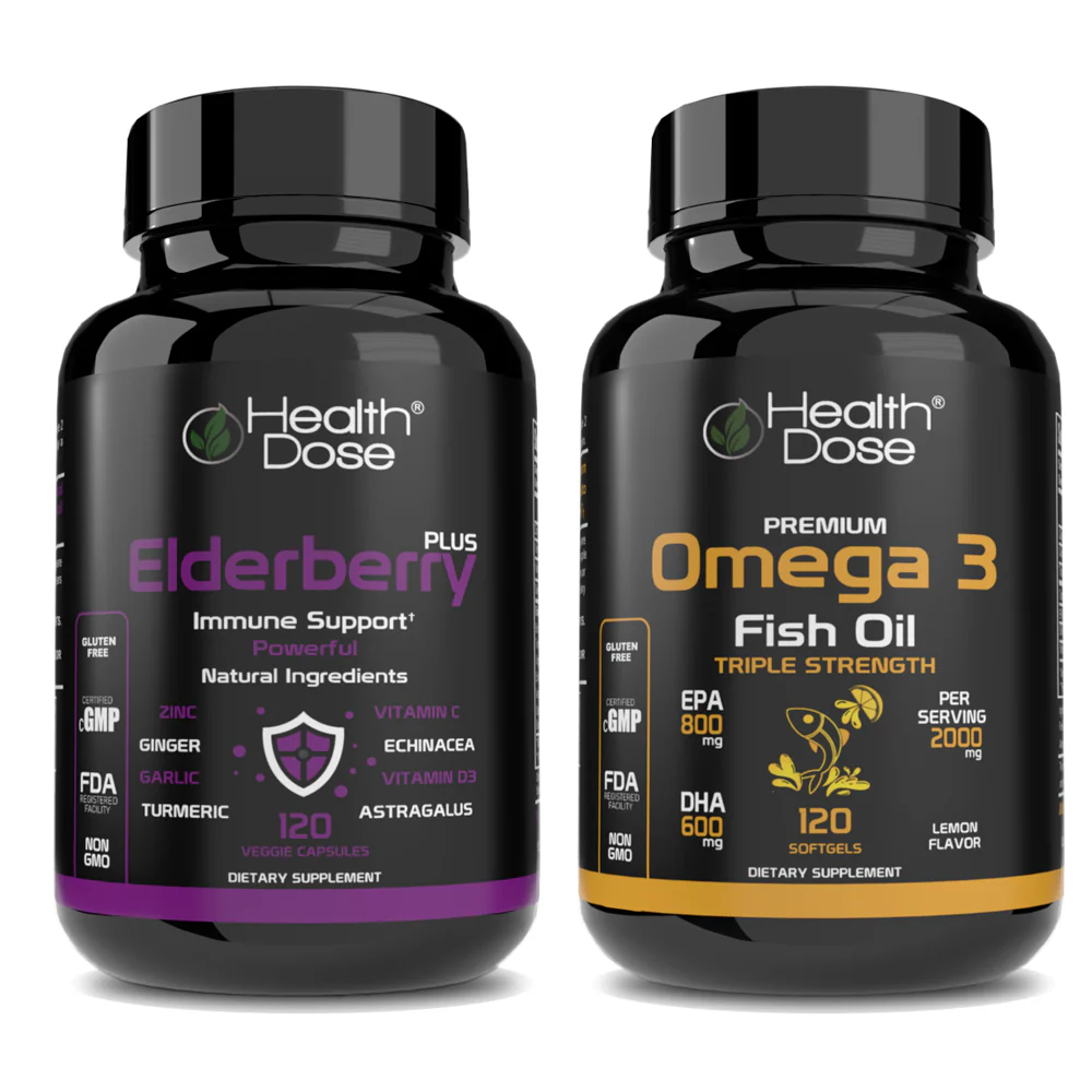 HealthDose Premium Omega 3 Fish Oil x 120 Softgels + Elderberry Plus. 120 Capsules — Wellness Supplements