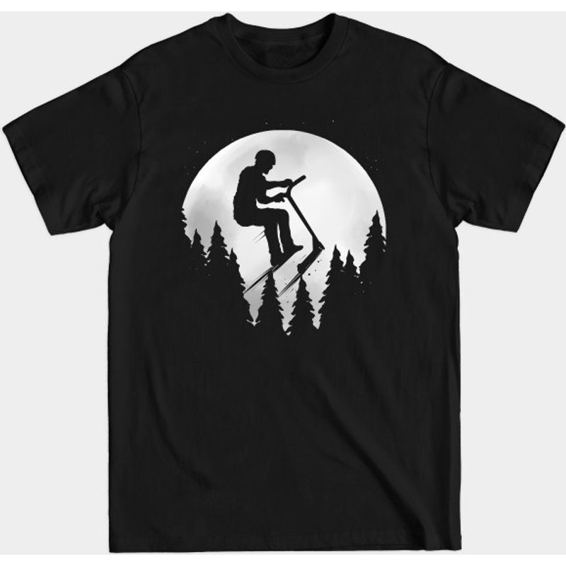Scooter Rider Full Moon Night Design T-shirt for Men — Mens T Shirts