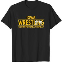 T-shirt Iowa Wrestling Compete, Defeat, Repeat pour hommes