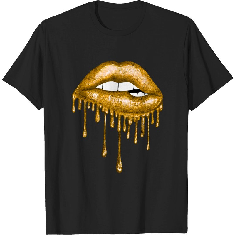 T-shirt Drip Gold Lips pour hommes en noir — T-shirts pour hommes