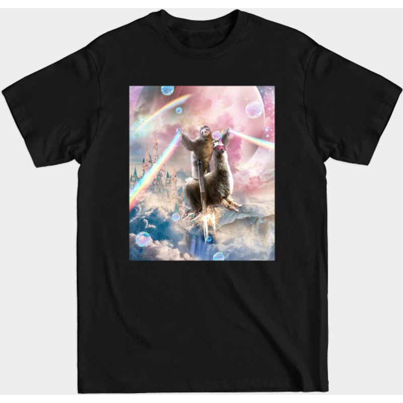 Rainbow Laser Sloth On Llama Unicorn T-Shirt for Men — Mens T Shirts