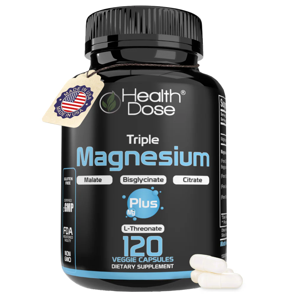 HealthDoseUSA Triple Magnésium L-Thréonate 120 Capsules Pack 1 — Suppléments de bien-être