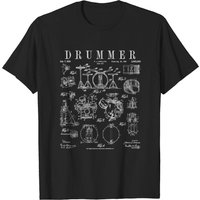 Drum Set Kit Vintage Patent Drummer Drawing Print T-Shirt for Men — Mens T Shirts