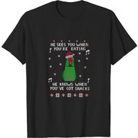 He Sees You When You're Eating Green Ringneck Ugly Christmas T-Shirt