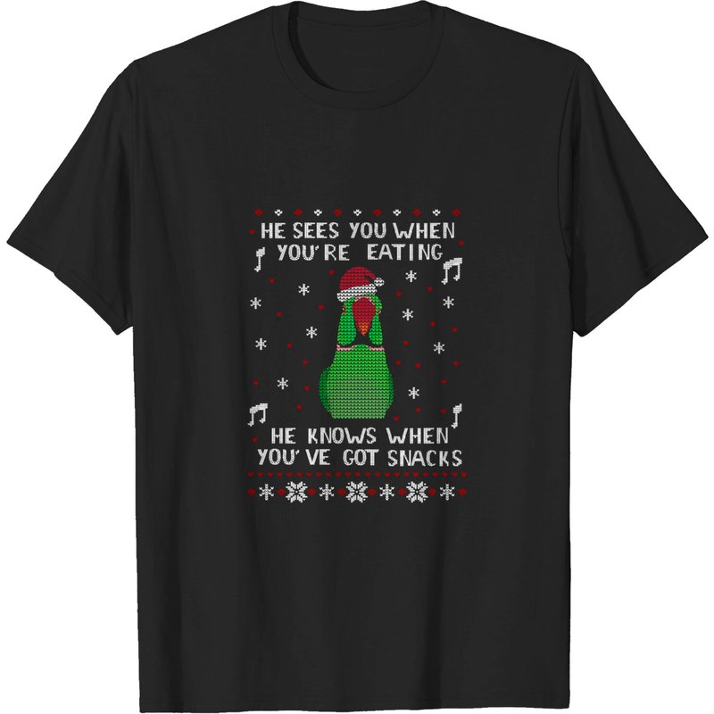 Il Te Voit Quand Tu Manges T-shirt Ringneck Vert Noël Moche — T-shirts pour hommes