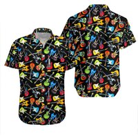 Chemise hawaïenne imprimée en 3D avec guitare basse pour hommes — Chemises décontractées pour hommes